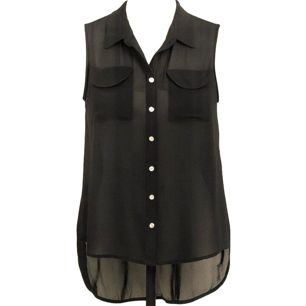 Forever 21 Sleeveless Black Sheer Button-Up Blouse with Collar Women’s Size XL - Picture 1 of 9